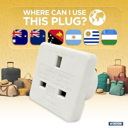 STATUS Australian Travel Adaptor Plug, Single Socket Power Adapter for UK Devices in Australia & New Zealand, Compact Travel Converter, White (SAUSTAB112) — view 4