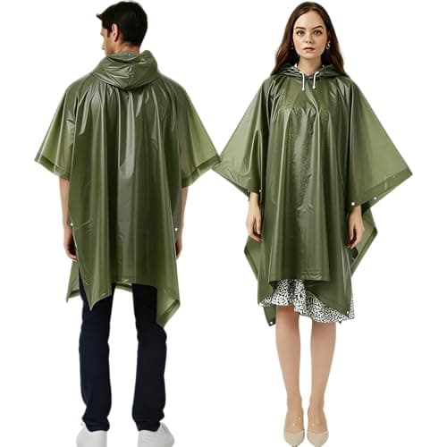 UPSEN Rain Ponchos for Adults, 2 Pcs Reusable Raincoats Coats Jackets Emergency for Women Men with Hood, Green