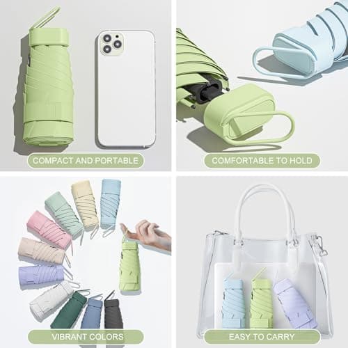 FWHFNB Travel Umbrella Compact, Mini Umbrella, UV Umbrella, Folding Umbrella, UPF 50+ Sun & Rain Protection, With Capsule Case, Small Compact, for Men and Women (White) — view 6