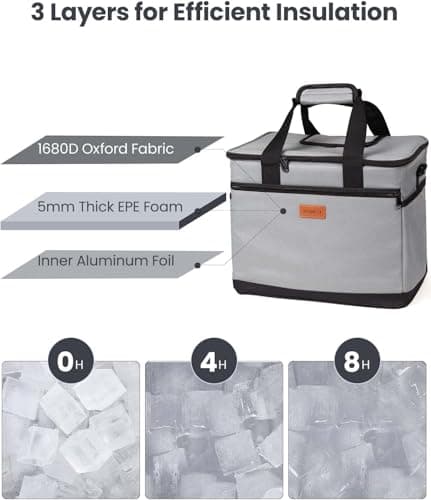 Kollea 20L Cool Bag, Insulated Cooler Box for Camping, Grey — view 3
