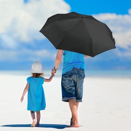 Mateju Automatic Folding Travel Umbrella - Windproof Strong Mini Compact Umbrella with Solid Color for Men Women Kids (Brown 01) — view 4