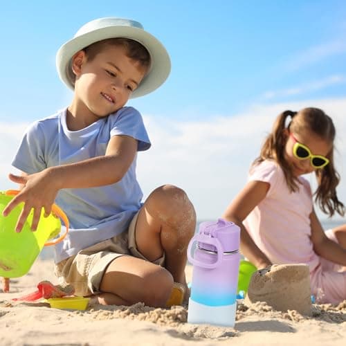Volhoply 410ml 14oz Water Bottle with Straw Lid and Silicone Boot Bulk 2 Pack,Stainless Steel Insulated Tumbler for Boys & Girls Multipack,Double Wall Vacuum Leakproof Kids Bottles(Assorted,2) — view 6