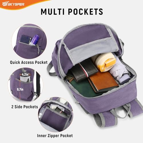 SKYSPER Small Anti Theft Hiking Backpack, 18L RFID Packable Travel Daypack Lightweight Foldable Rucksack for Walking Daytrip — view 4