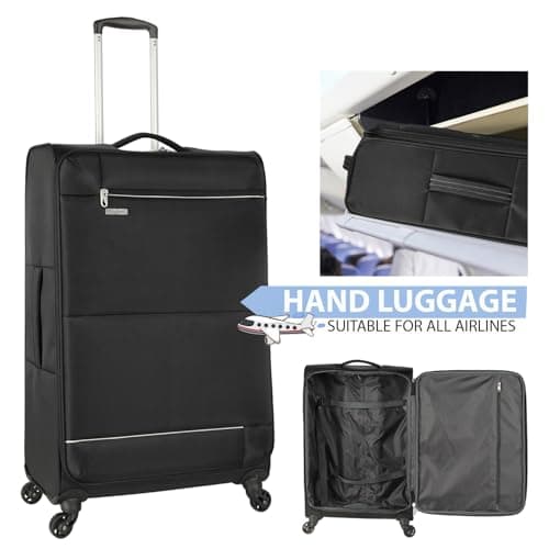 Raffinato Set of 3 Lightweight Suitcases - 20", 24", & 28" Luggage Set with 4 Spinner Wheels, Telescopic Handle, Durable Soft Shell & Spacious Interior for Travel - 3-Piece Luggage Set, Black — view 2