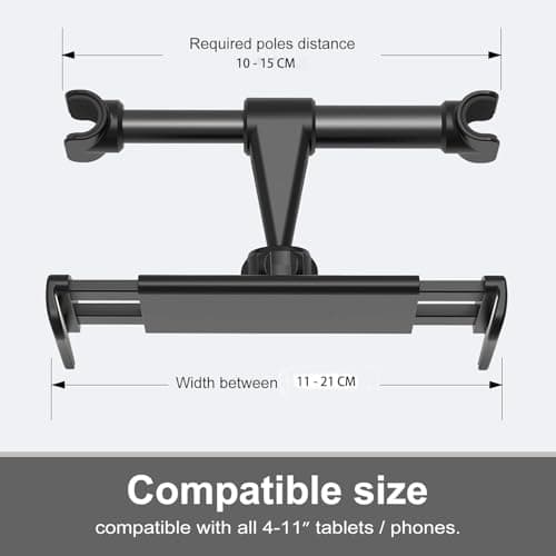 Giftorld Headrest Phone/Tablet Car Mount, Adjustable Devices Holder for 4-11 inch Tabltes/Phones, Compatible for iPhone 17 16 15 14 13 12 11 Pro Max, Galaxy S22, S21S20, iPad Air, Mini-Black — view 4