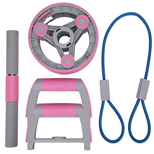 Multifunctional Abdominal Wheel Fitness Training Roller Set, Wireless Compact Gym Equipment with Lifting Handles, Direct Grip Handle and Latex Pull Strap for Home, Travel and Full (Pink)