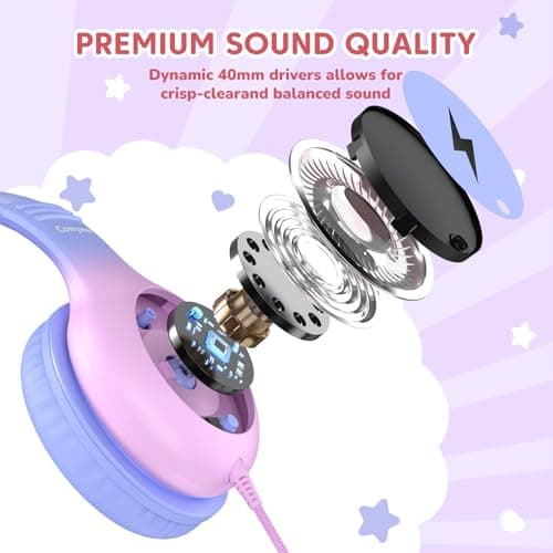 Cowyawn USB Type C Kids Headphones, Kid Wired Headphones with Mic/LED Light — view 2