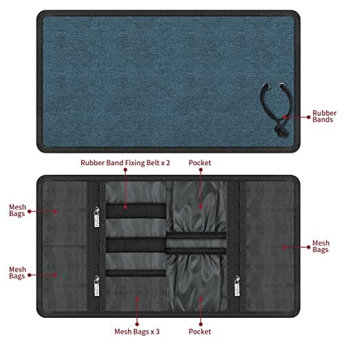 Vinsani Roll Up Accessories Universal Travel Organiser Easy Carry Portable Foldable Make Up Cable Charger Earphones USB SD Card Electronics Essentials Carrying Case – Navy Blue — view 3