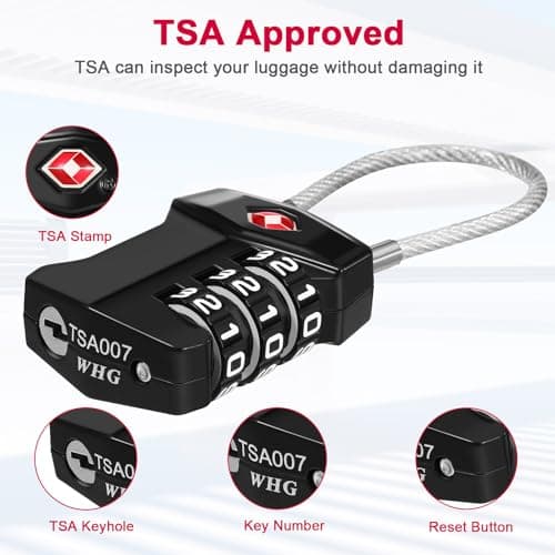 ZHEGE TSA Approved Luggage Locks, Wire Padlock, 3 Digit (2P, Black) — view 2