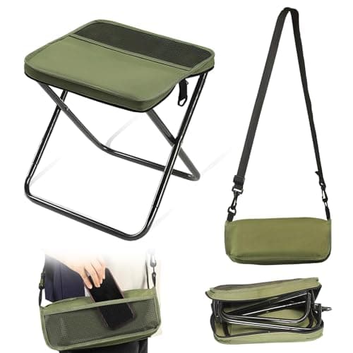 nnOuOnn Portable Foldable Backpack Stool for Camping, Small Folding Chair for adults, Lightweight Mini Pocket Fold Up Telescopic Stools for Fishing Travel Hiking Garden (Green, Large)