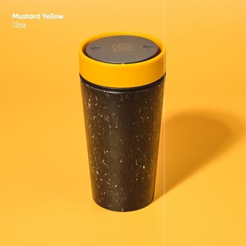 Circular&Co 12oz / 340ml Reusable Coffee Cup – Made from Recycled Paper Cups – Leakproof, Lockable Travel Mug, BPA Free – Grey & Mustard Yellow – Made in the UK — view 2
