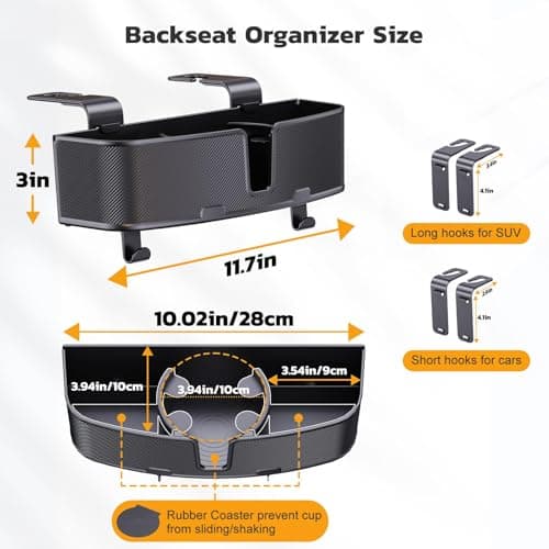 MAGJIEYX Car Headrest Cup Holder for Back Seat Organizer for Multi-Hanging Snack Storage Box with Strong Hooks for Kids and Uber Backseat Passengers Share Rid for Travel Accessories 2 Pack — view 5