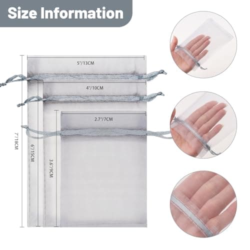 G2PLUS Silver Grey Organza Gift Pouches 10x15 cm: Medium Favor Bags,50 PCS — view 2