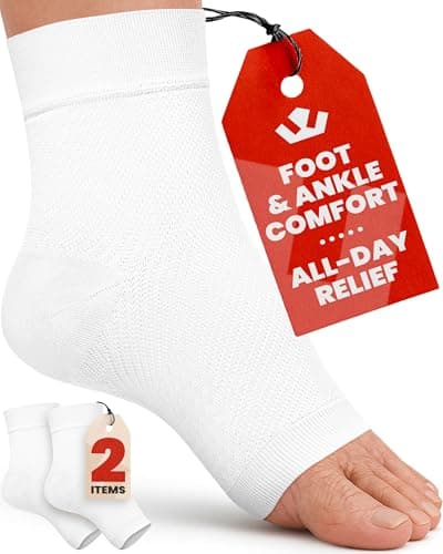 KEMFORD Ankle Support Compression Sleeve – Plantar Fasciitis & Achilles Tendonitis Relief Stockings for Foot Pain & Swelling – 1 Pair, White, L