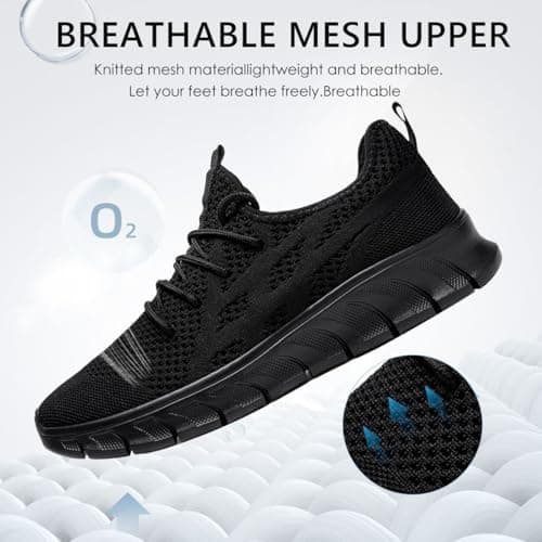 LANGFEUU Mens Trainers Breathable Lightweight Non-Slip Black UK Size 10 — view 3