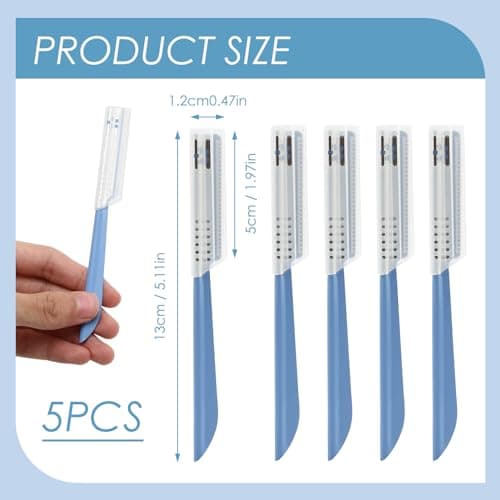 5Pcs Beard Mustache Straight Edge Razors, Men's Beards Edgers Trimmer Shaping Tool Eyebrow Razor Stainless Steel Blade for Facial Hair Fuzz Remover Hair Shaver, Replacement for Travel Grooming Styling — view 2