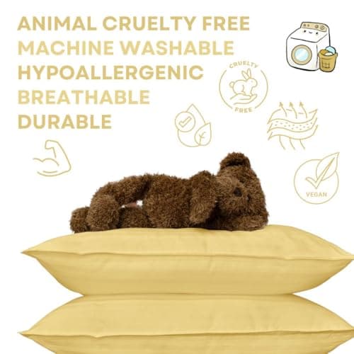 kinder Fluff Children Pillow (2Pack) [25x38cm]- First Pillow for Kids Age 2+, 100% Cotton Sateen Stripes Shell 300T, Down Alternative Fill, Machine Washable - Children & Travel Cushion - Yellow - XS — view 4