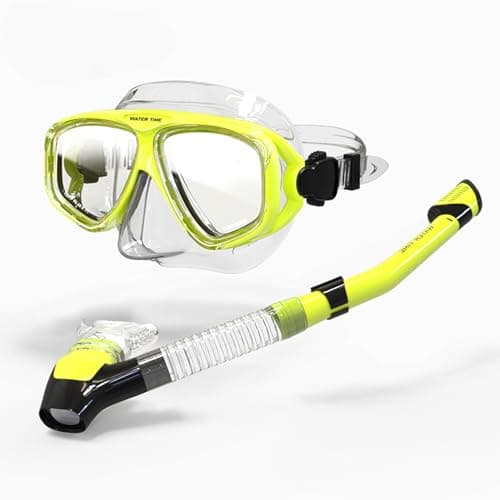 Wide Angle Snorkel Set Adults, Anti Fog & Breath Easy Airflow Tech, Yellow