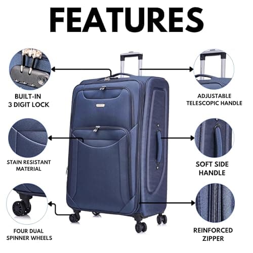 FLYMAX 29" Large Super Lightweight 4 Wheel Suitcase Luggage Expandable with Wheels Navy — view 3