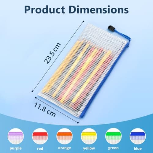 SUNEE Plastic Wallets A6, 6 Pack Mesh Zip Lock Document Wallets & File Bags, Waterproof Plastic Folders A6 for School, Office, Home and Travel Storage - 6 Colours — view 2