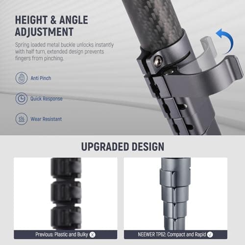 NEEWER LITETRIP LT32 Camera Travel Tripod, Carbon Fiber Portable Stand, Ball Head Detachable Center Axis Flip Buckle Cleaning Cloth Arca QR Plate Compatible with Peak Design Capture V3 (Former TP62) — view 4