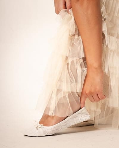 Women's Roll-Up Shoes for Weddings, Races and Special Occasions (White Lace) (White, UK Footwear Size System, Adult, Women, Numeric Range, Medium, 5, 6) — view 2