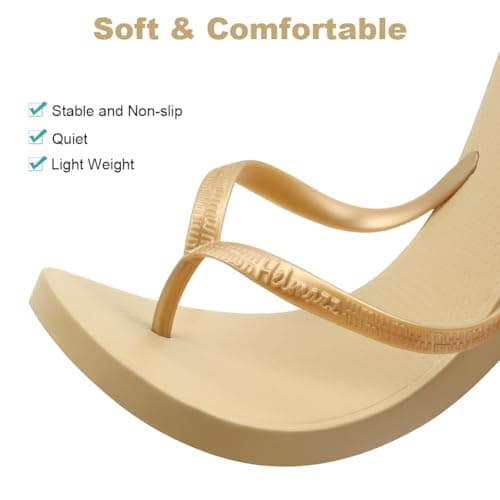 Aomig Unisex Flip Flops Ladies Girls Mens Flatform Beach Flip-Flop Slim PVC Flip Flops Women's Yoga Mat Comfortable Beach Platform Sandals Slip-Resistant Flat Flip Flop for Shower(Gold-7 UK) — view 4