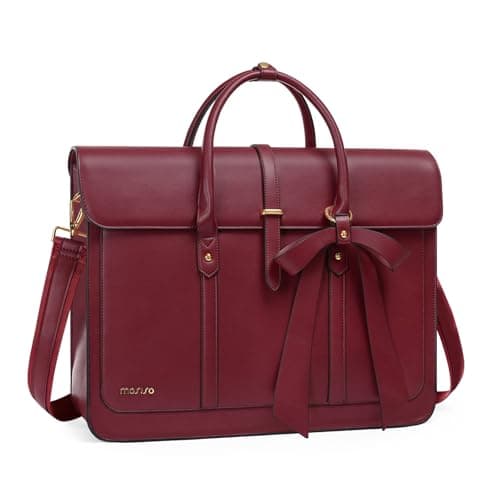MOSISO Laptop Bag for Women,16 inch PU Leather Computer Bag, Wine Red