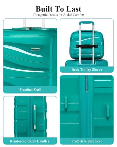 Kono 28 inch Large Suitcase with 4 Wheels Lightweight PP Hard Shell Trolley Case Travel Hold Check in Luggage with TSA Lock (Teal) — view 5