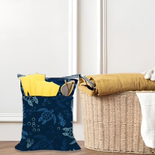 SUPERDANT Sea Turtle Waterproof Wet Bag Large Capacity Foldable Dry Pouch Navy Blue Polyester Double Zippered Pockets for Swimsuit Towel Beach Gym Cruise Travel 36x30cm — view 6