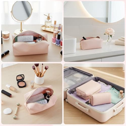 2 Pcs Makeup Bag, Large 21.5x9x13cm and Small 16.5x4.5x8cm, Make Up Bag for Women Men, Leather Waterproof Pouch with Zipper, Cosmetic Bags, Travel Toiletry Bags for Handbag Birthday Gifts — view 5