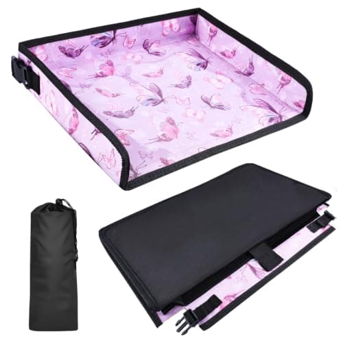 Babenest Airplane Tray Table Cover for Kids with Pockets, Butterfly Purple