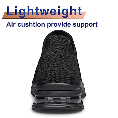 Womens Walking Shoes Non Slip Running Shoes Breathable Workout Shoes Slip On Trainers Size 8 All Black — view 6
