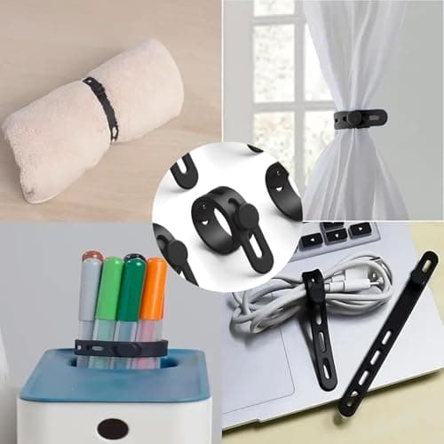 10 Pcs Silicone Cable Ties,Black Reusable Rubber Small Cable Zip Ties Tidy — view 6