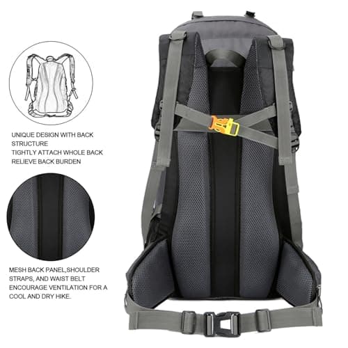 Bseash 60L Waterproof Hiking Camping Backpack with Rain Cover, Lightweight Outdoor Sport Travel Daypack Rucksack for Climbing Skiing — view 5
