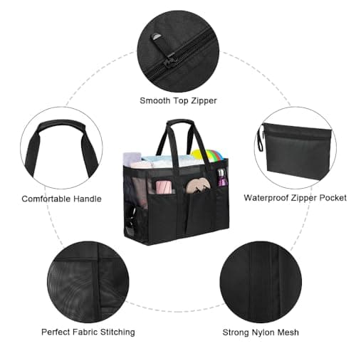 flintronic Large Mesh Beach Bag, Summer Beach Bags with Zipper, Waterproof Travel Tote Nylon Mesh Bags, Multi Pockets Large Shoulder Bag for Travel Picnic Vacation Shopping-60 x 35 x 18 CM — view 6