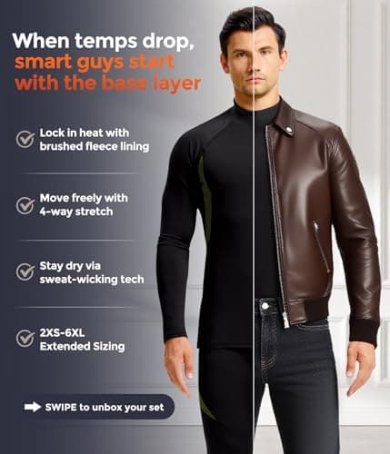 CL convallaria Men's Thermal Underwear Set Long Johns Long Sleeve Tops and Bottoms Warm Base Layer Turtle Neck-L — view 4
