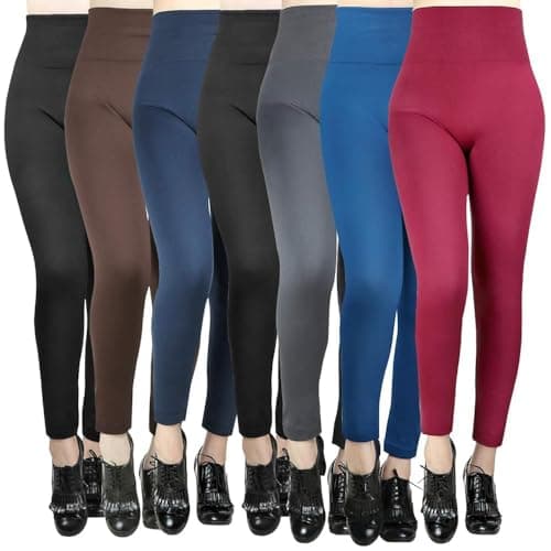 Moon Wood 7 Pack High Waisted Leggings for Women Stretchy Soft Fleece Lined Leggings Tummy Control Warm Thermal Leggins for Workout Gym Sport