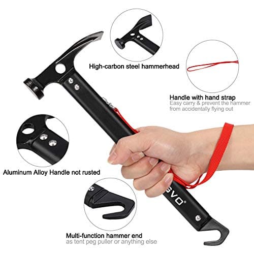 TAGVO Camping Hammer with Tent Pegs & Multifuctional Tent Stakes Removers, Multifunction Outdoor Camping Mallet Aluminum Tent Hammer with Storage Bag — view 2
