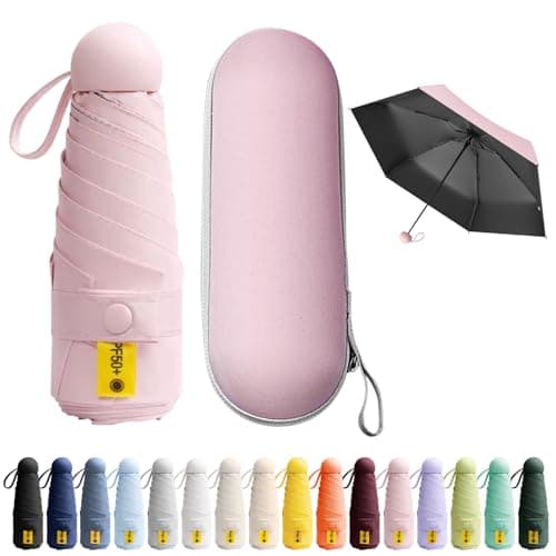 Detontek Mini Folding Travel Umbrella, Mini Travel Umbrella, Pocket Umbrella, Dual Purpose, Compact And Portable, With Storage Box (Midsummer Pink)