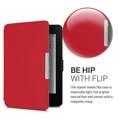 kwmobile Case Compatible with Amazon Kindle Paperwhite - Nylon Protective e-Reader Cover Folio Book Style Case - Red — view 3