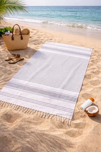 Adore Home Large Hammam Beach Towel Striped Turkish Style Fouta Peshtemal Cotton, Rio Stripe Grey — view 2
