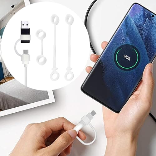 Cable Adapter Holder - Charging Keeper Tool, Silicone Sleeve Case, Anti-Lost Cover Set, 4 Pieces Cable Converter Travel Car Backpack Pocket Keychain | Protective Microo USB Type C Lightningg Tether — view 4