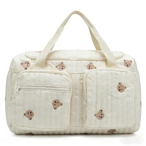 Quilted Diaper Bag, Hospital Bag, Bear Pattern Cute Duffle Bag for Women