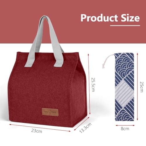 Vicloon Lunch Bags for Women Men, Portable Lunch Box Bag, Insulated Cooler Bag Thermal Leak-Proof Lunch Organizer, Thermal Cooler Bag for Work Outdoor School Travel - Wine Red — view 2