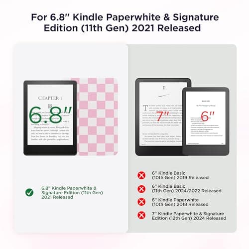 Litvana Detachable Magnetic Case for 6.8" Kindle Paperwhite (11th Generation-2021) and Kindle Paperwhite Signature Edition, Slim PU Shell Cover Case with Auto Wake/Sleep, Pink and White Checkerboard — view 2