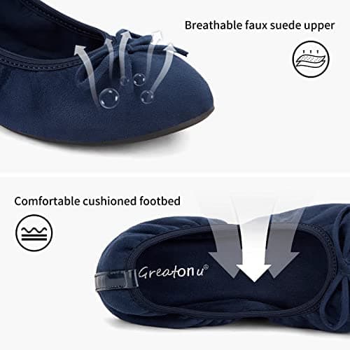 Greatonu Women's Ballet Pumps Comfort Foldable Portable Travel Slip on Slipper Bow Tie Flats Shoes Navy 5 UK — view 5