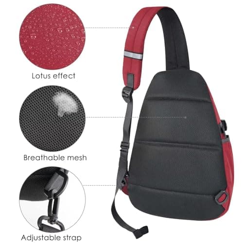 TITECOUGO Sling Backpack Travel Shoulder Bag One Strap Crossbody Bags Lightweight Chest Daypack Camp Day Packs for Women and Men Hiking Accessories Large Red — view 3