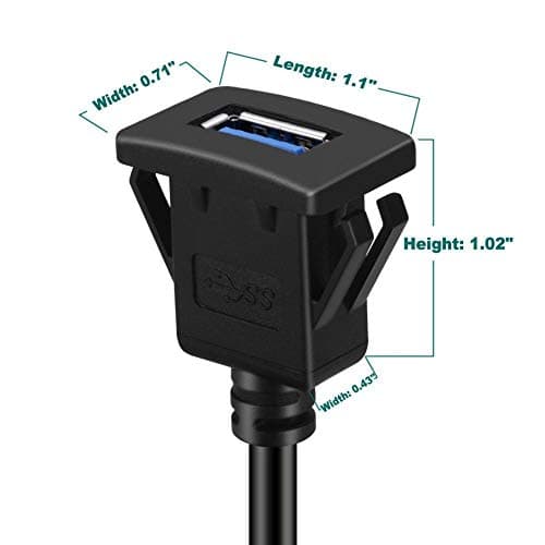 baolongking USB Panel Flush Mount Cable USB 3.0 Extension USB Mount, Dash Mount, Flush Mount, Panel Mount Cable, For Car, Boat, Motorcycle (Square Single USB 3.0 1M) — view 5