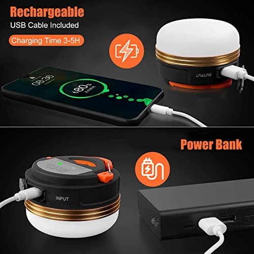 2 Pack Camping Lights, USB Rechargeable Camping Lantern LED Tent Light with Magnetic Base, 3 Modes with Hook Waterproof Portable Outdoor Camping Lamp for Camping Hiking Fishing Emergency Home — view 3